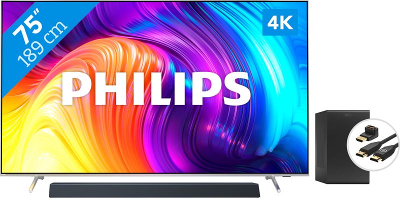 Foto van Philips the one (75pus8807) - ambilight (2022) + soundbar + hdmi kabel