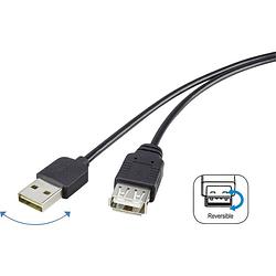 Foto van Renkforce usb-kabel usb 2.0 usb-a stekker, usb-a bus 1.80 m zwart stekker past op beide manieren, vergulde steekcontacten rf-4096113