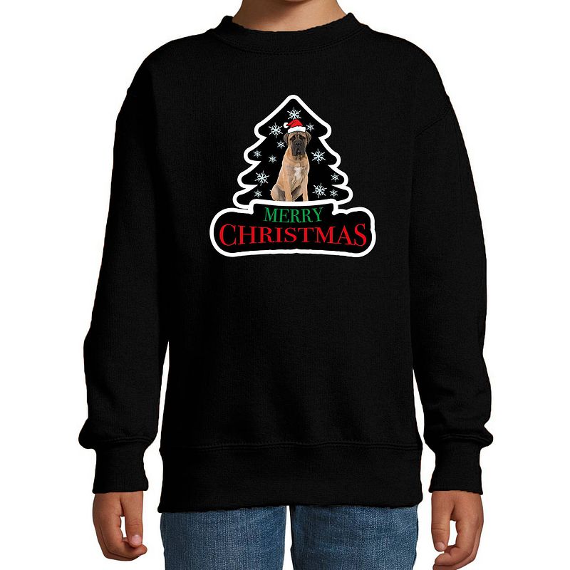 Foto van Dieren kersttrui mastiff zwart kinderen - foute honden kerstsweater 9-11 jaar (134/146) - kerst truien kind