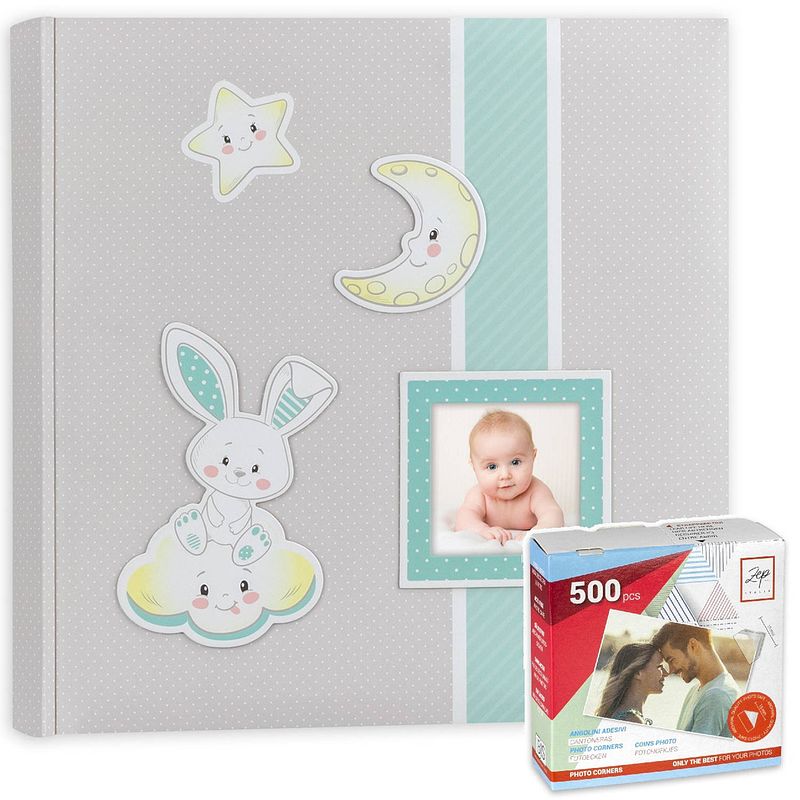 Foto van Fotoboek/fotoalbum fred baby jongetje met 30 paginas blauw 32 x 32 x 3,5 cm inclusief plakkers - fotoalbums