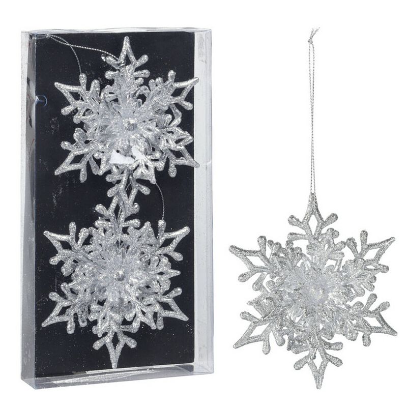 Foto van Christmas decoration kersthangers sneeuwvlokken 2x -zilver -11,5 cm - kersthangers