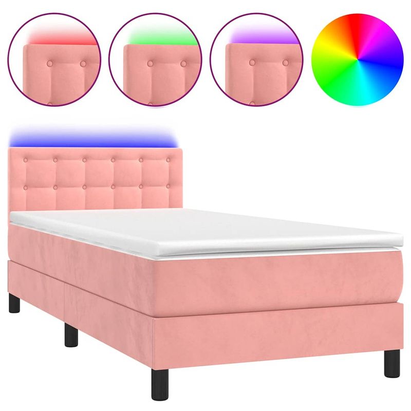 Foto van The living store boxspring - roze fluweel - 203x80x78/88 cm - verstelbaar hoofdbord - led-verlichting - pocketvering