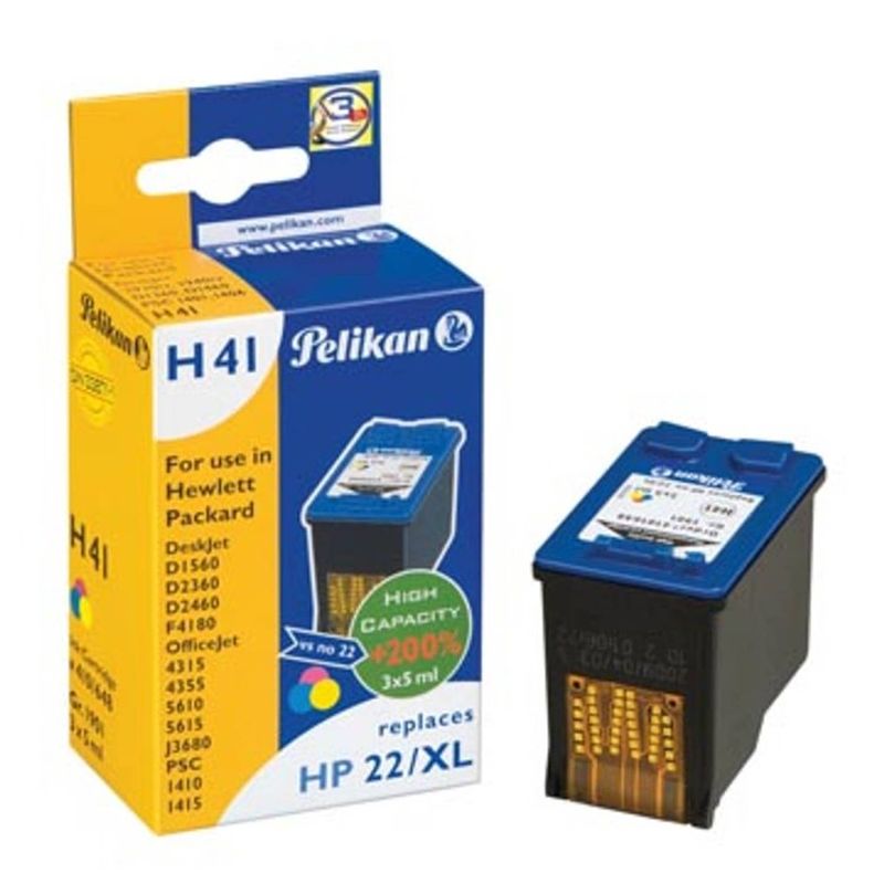 Foto van Pelikan inktcartridge 3 kleuren, 415 pagina'ss voor hp 22xl - oem: c9352ce