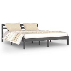 Foto van The living store houten bedframe - grijs - 205.5 x 165.5 x 69.5 cm - massief grenenhout