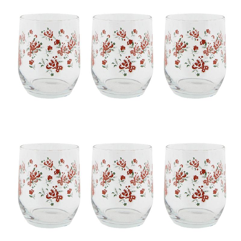 Foto van Haes deco - set van 6 waterglazen - ø 8x9 cm / 300 ml - glas - little rose collection