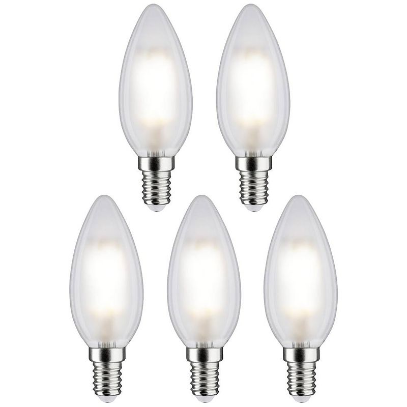 Foto van Paulmann 29095 led-lamp energielabel f (a - g) e14 kaars 4.8 w warmwit (ø x h) 35 mm x 98 mm 5 stuk(s)