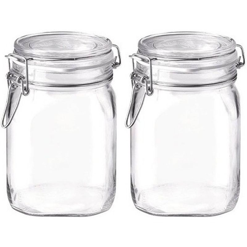 Foto van 2x luchtdichte potten transparant glas 1 liter - weckpotten