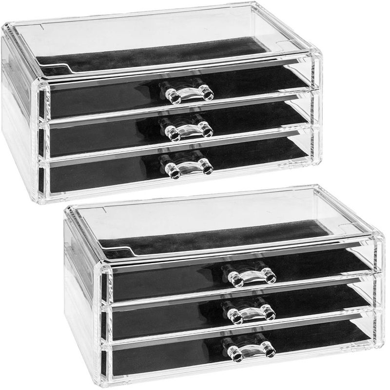 Foto van 2x stuks sieraden/make-up organizer 3 lades rechthoek 24 x 11 cm van kunststof - make-up dozen