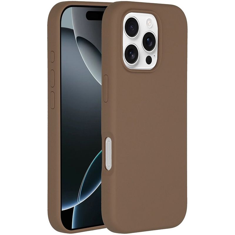 Foto van Accezz liquid silicone backcover met magsafe iphone 16 pro telefoonhoesje bruin