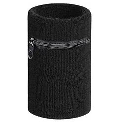 Foto van Arowell premium pols zweetbandje met portemonnee en rits - 12 cm - zwart