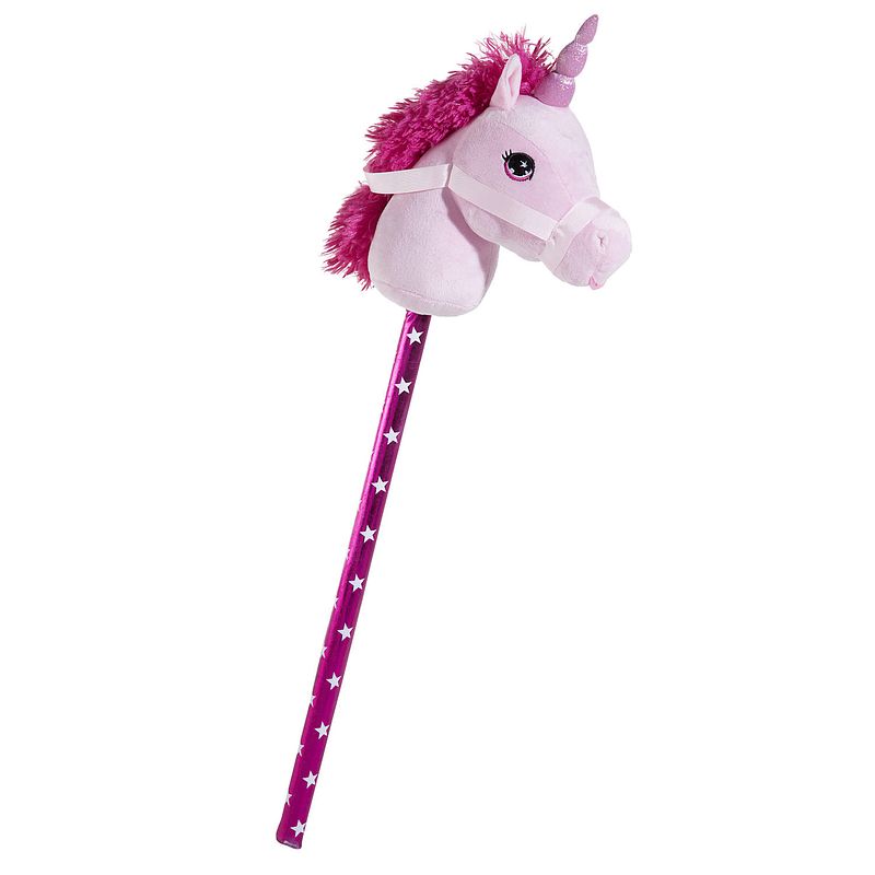 Foto van Pluche eenhoorn stokpaardje roze 70 cm - hobbelpaarden