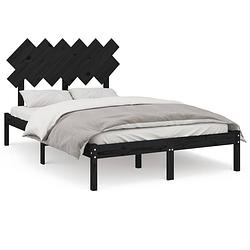 Foto van The living store bedframe grenenhout - dubbel - zwart 135x190cm