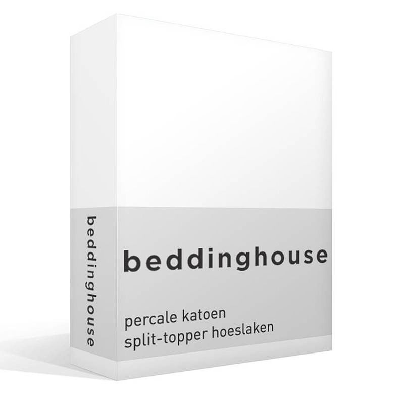 Foto van Beddinghouse percale katoen split-topper hoeslaken - 100% percale katoen - lits-jumeaux (160x210/220 cm) - white