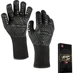 Foto van Mountain jack® 2 stuks antislip bbq & oven hittebestendige veiligheid handschoenen - barbecue & kook accessoires - zwart