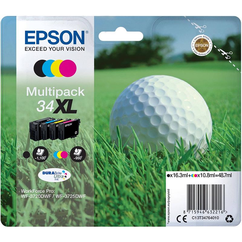 Foto van Epson inktcartridge 34xl, 950 pagina's, oem c13t34764010, 4 kleuren 7 stuks