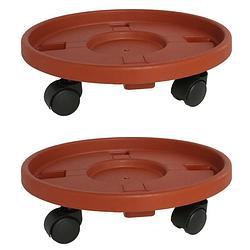 Foto van 2x stuks kunststof planten trolleys/multirollers rond bruin 39 cm - planten onderzetter