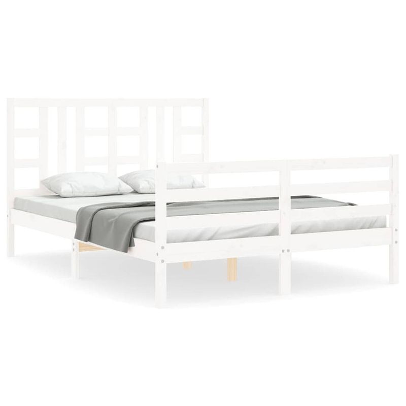 Foto van The living store bedframe - massief grenenhout - wit - 140 x 200 cm