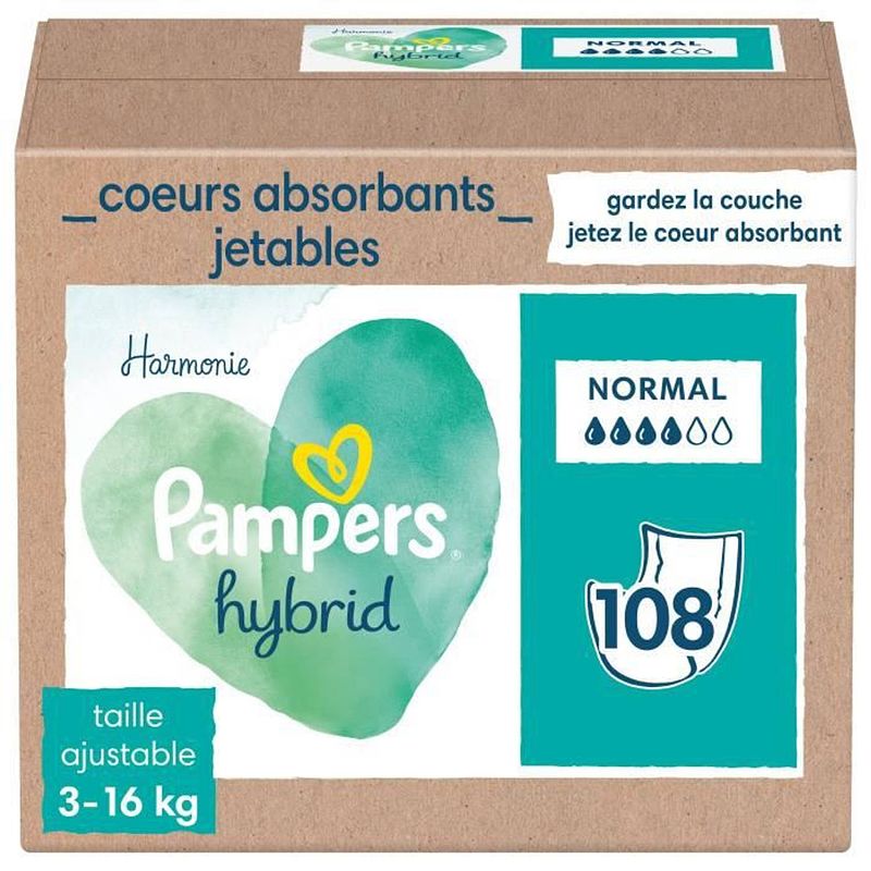 Foto van Pampers hybride wasbare luiers absorberende harten wegwerp x108