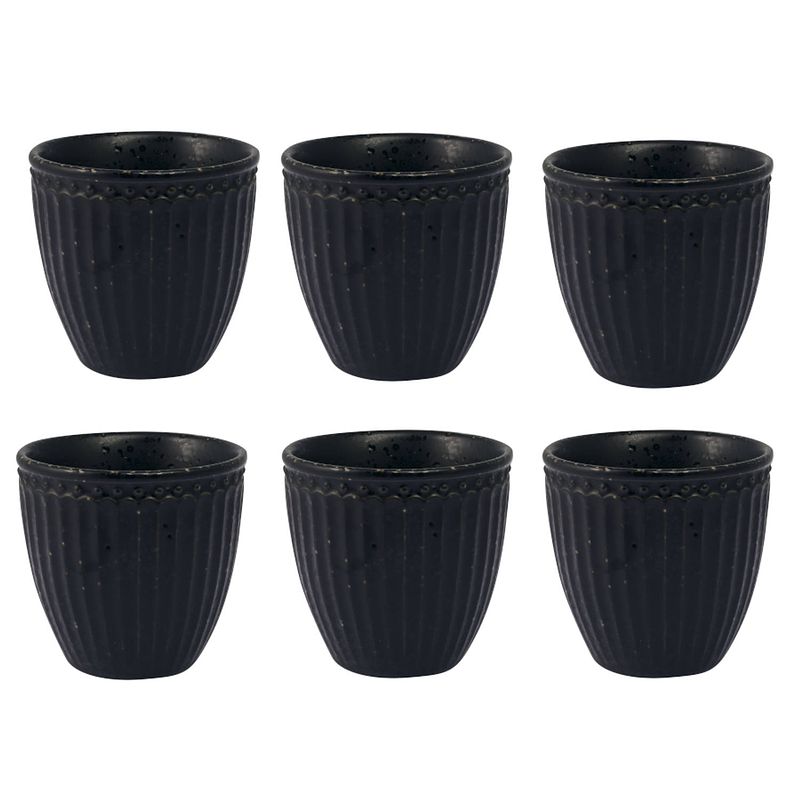 Foto van Koffiebeker set 6x - greengate beker (latte cup) alice volcano zwart 350 ml - ø 10 cm