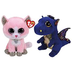 Foto van Ty - knuffel - beanie buddy - fiona pink cat & saffire dragon