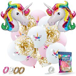 Foto van Fissaly® 37 stuks eenhoorn decoratie helium ballonnen met lint - verjaardag - papieren confetti - latex