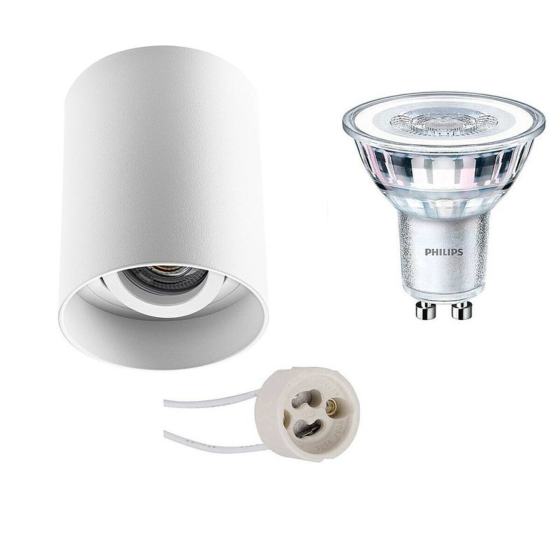 Foto van Opbouwspot set - pragmi luxina pro - gu10 fitting - opbouw rond - mat wit - verdiept - kantelbaar - ø90mm - philips -