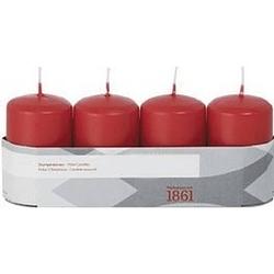 Foto van 4x kaarsen rood 5 x 8 cm 18 branduren sfeerkaarsen - stompkaarsen