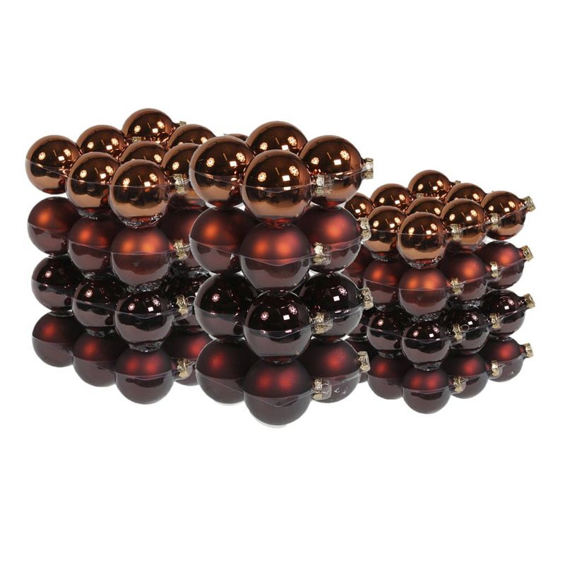 Foto van 88x stuks glazen kerstballen mahonie bruin 4, 6 en 8 cm mat/glans - kerstbal