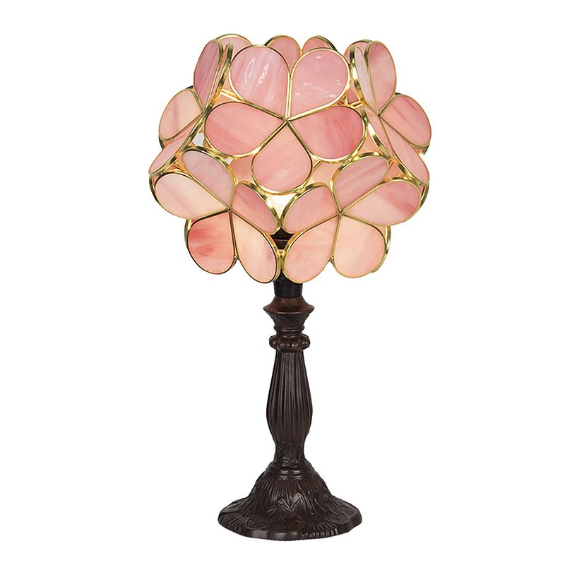 Foto van Haes deco - tiffany tafellamp roze 21x21x38 cm fitting e14 / lamp max 1x25w