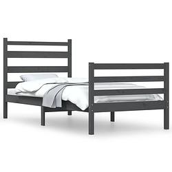 Foto van The living store bedframe - klassiek houten bedframe - grijs - 205.5 x 96 x 100 cm - massief grenenhout