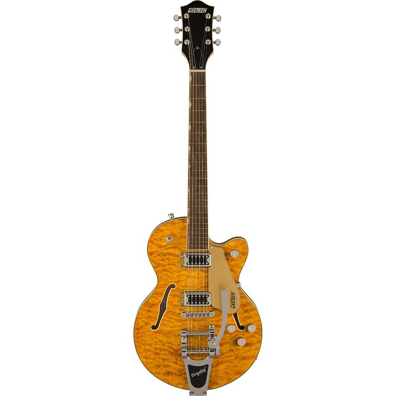 Foto van Gretsch g5655t-qm electromatic center block jr. single-cut quilted maple bigsby speyside semi-akoestische gitaar