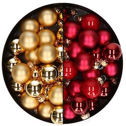 Foto van Mini kerstballen - 48x st - rood en goud - 2,5 cm - glas - kerstbal