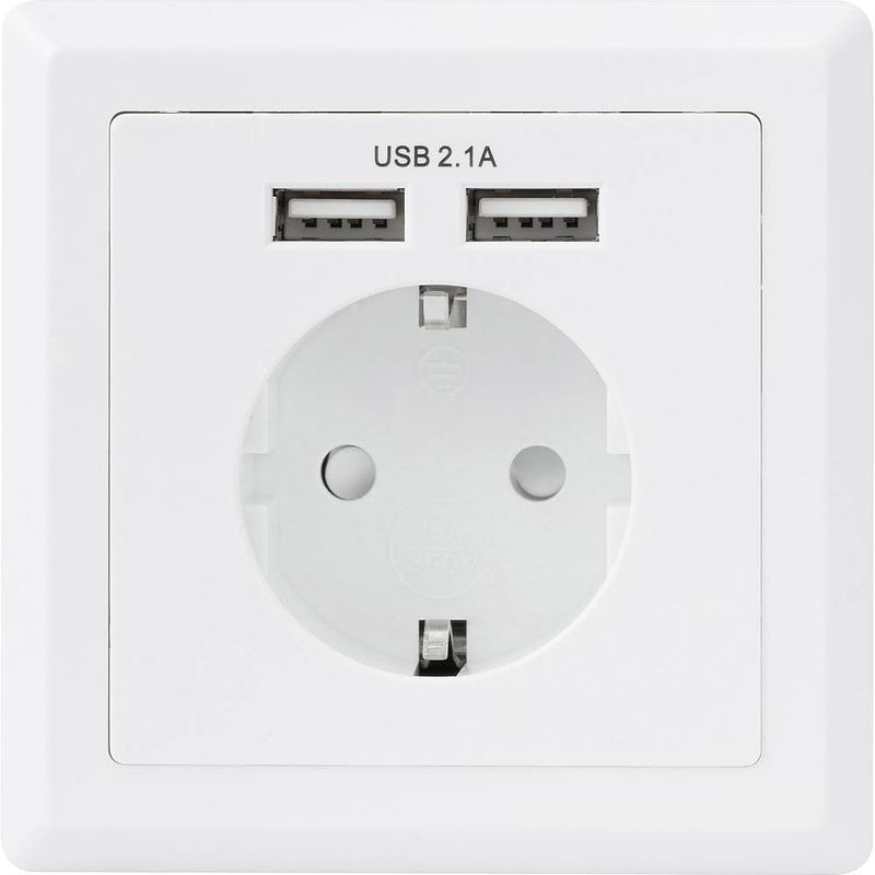 Foto van Basetech 1425527 inbouwstopcontact met usb ip20 wit