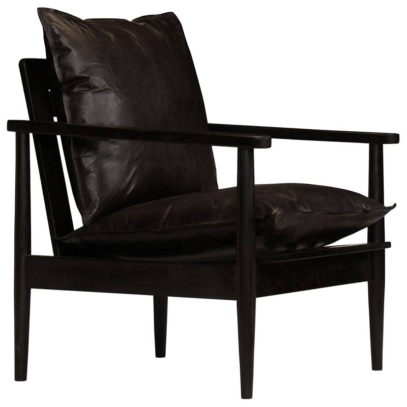 Foto van The living store luxe fauteuil acaciahout - 66 x 69 x 74 cm - zwart leer