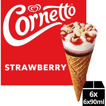 Foto van Ola ijs cornetto aardbei 6 stuks 6 x 90ml aanbieding bij jumbo | 2e halve prijs