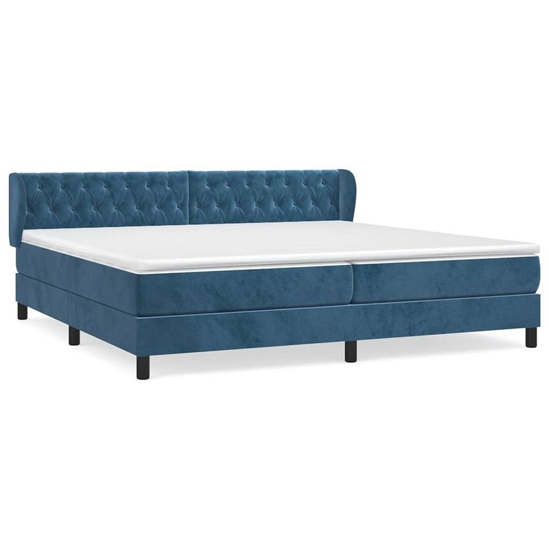 Foto van The living store boxspringbed - fluweel - 203 x 203 x 78/88 cm - donkerblauw - pocketvering