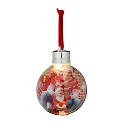 Foto van 1x stuks diy foto/fotolijst kunststof kerstballen transparant 8 cm met verlichting - kerstbal