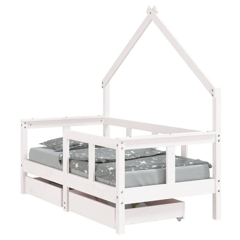 Foto van Vidaxl kinderbedframe met lades 70x140 cm massief grenenhout wit