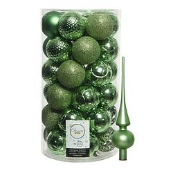 Foto van 37x stuks kunststof kerstballen 6 cm incl. matte glazen piek groen - kerstbal