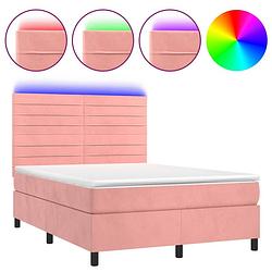 Foto van The living store boxspring bed - roze fluweel - 193 x 144 x 118/128 cm - pocketvering matras - huidvriendelijk