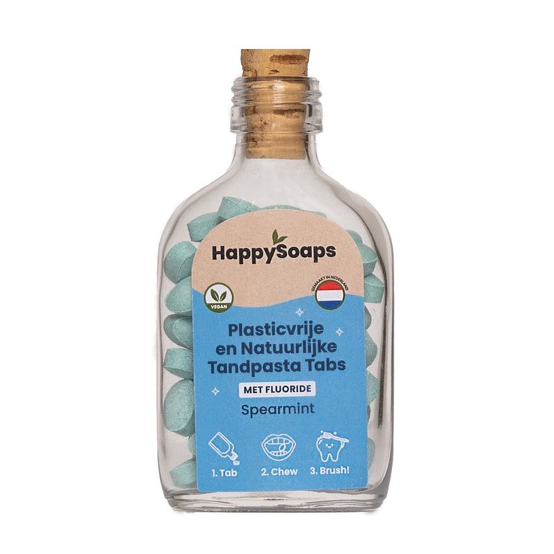Foto van Happysoaps fluoride tandpasta spearmint tabs