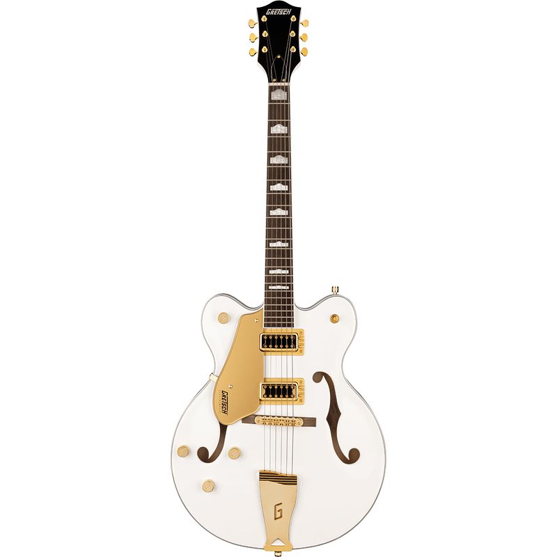 Foto van Gretsch g5422glh electromatic classic hollowbody dc snowcrest white linkshandige semi-akoestische gitaar