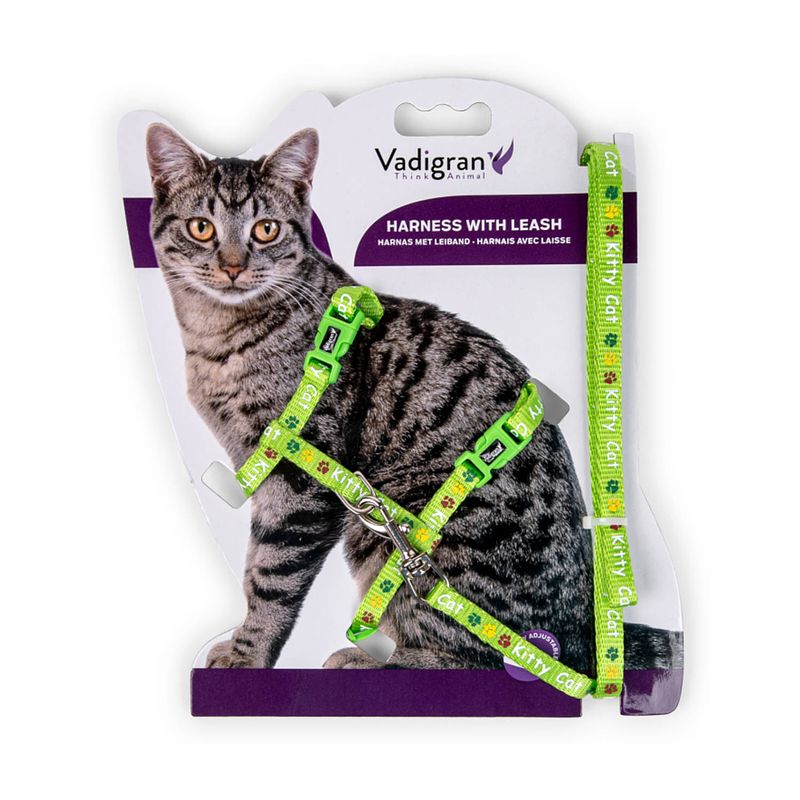 Foto van Dierenbenodigdheden vadigran harnas+leiband kittycat groen15-22/30-32cm+120cm