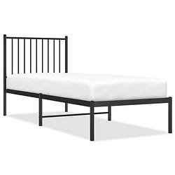 Foto van The living store bedframe met hoofdbord metaal zwart 75x190 cm - bed