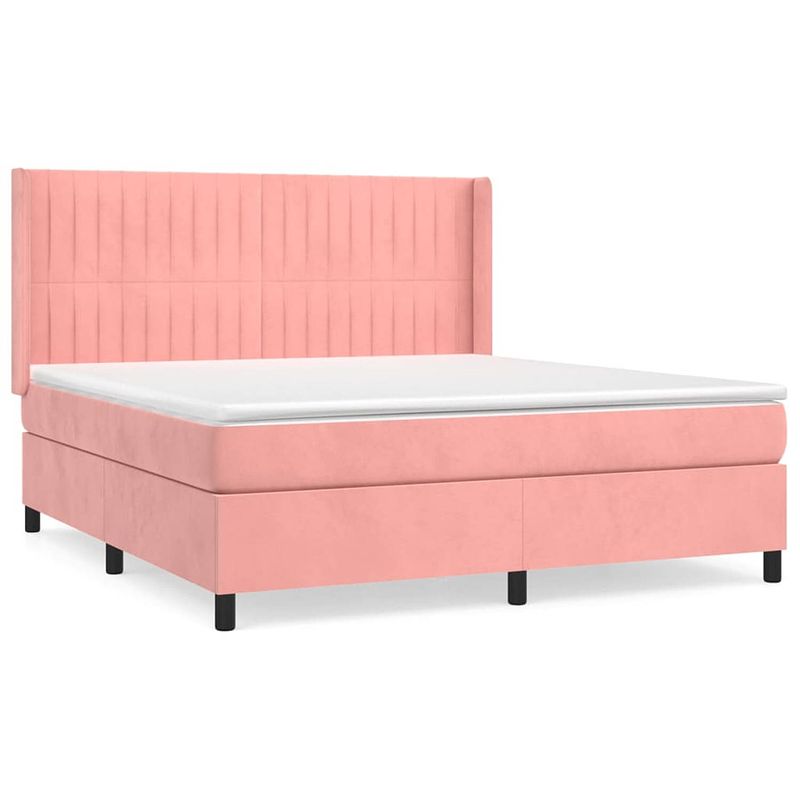 Foto van The living store boxspringbed - comfort - bed - 203 x 163 x 118/128 cm - fluweel - roze