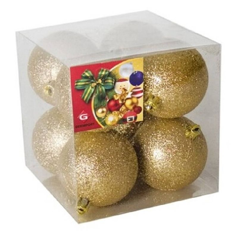 Foto van 8x stuks kerstballen goud glitters kunststof 7 cm - kerstbal