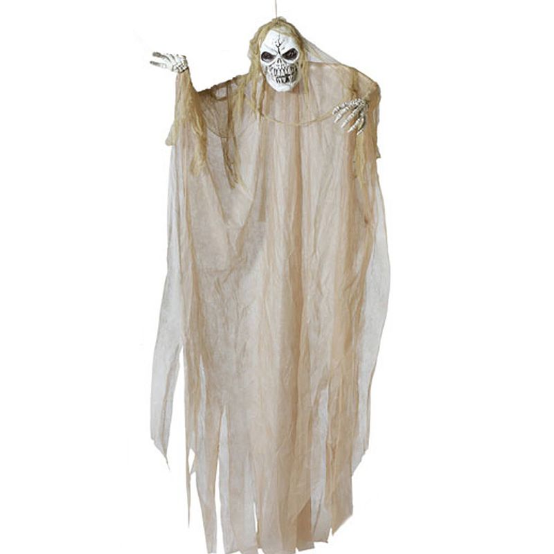 Foto van Halloween/horror thema hang decoratie spook/geest/skelet - met led licht - griezel pop - 220 cm - feestdecoratievoorwerp