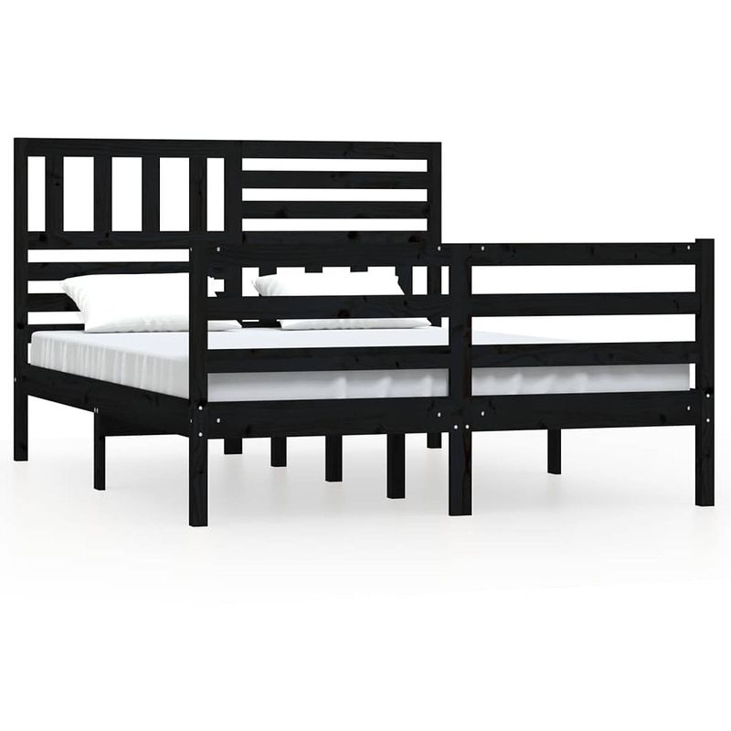 Foto van Vidaxl bedframe massief hout zwart 135x190 cm 4ft6 double