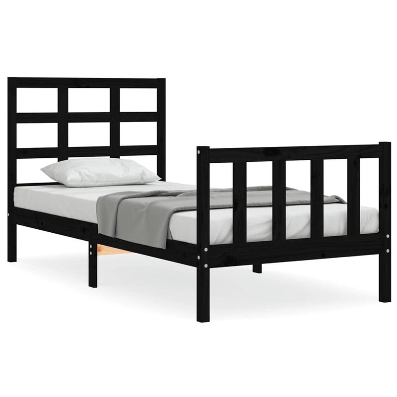 Foto van The living store bedframe - massief grenenhout - 205.5 x 95.5 x 100 cm - zwart