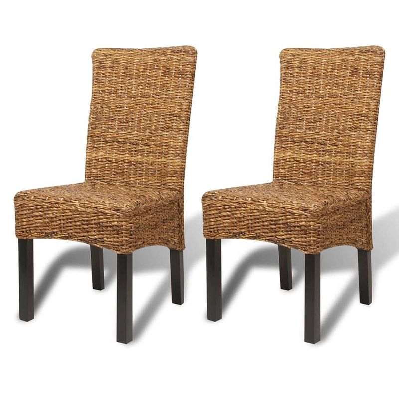 Foto van The living store abaca geweven eetkamerstoelen - set van 2 - 47 x 50 x 97 cm - handgemaakt - bruin